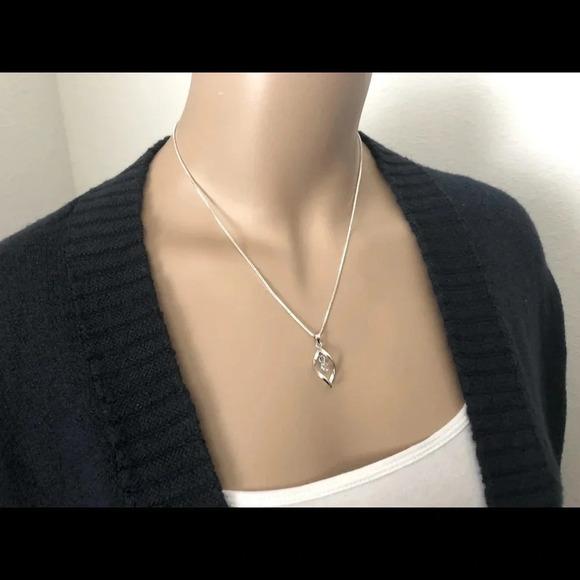 925 Sterling Silver Crystal Water Drop Necklace - Picture 5 of 6